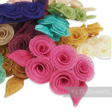 Petershams Millinery Supplies 'Florence' sinamay mount with five flowers and leaves in various colours. Made from sinamay abaca fabric.
