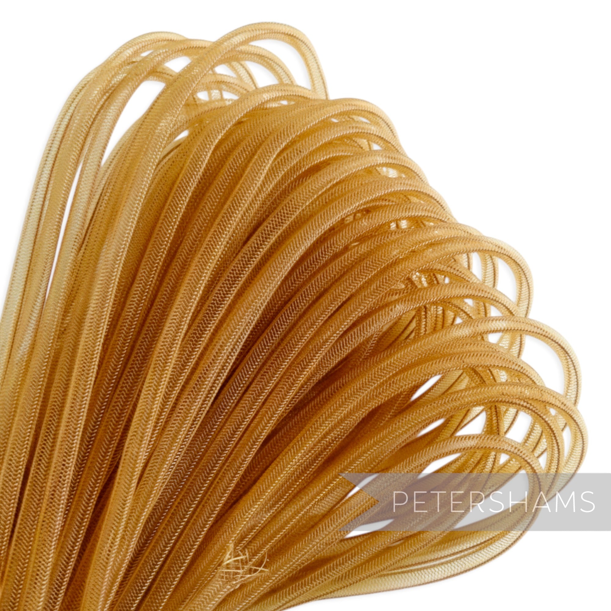 Petershams Millinery Supplies 4mm gold tube crinoline netting, ideal for hat making and trims.