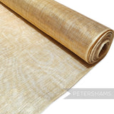 Petershams Millinery Supplies gold metallic lurex threaded sinamay fabric for hat making. Lightweight, medium stiffened, woven material.