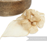 Petershams Millinery Supplies 'Zoe' golden sinamay hat mount with triple flowers and leaf backing.
