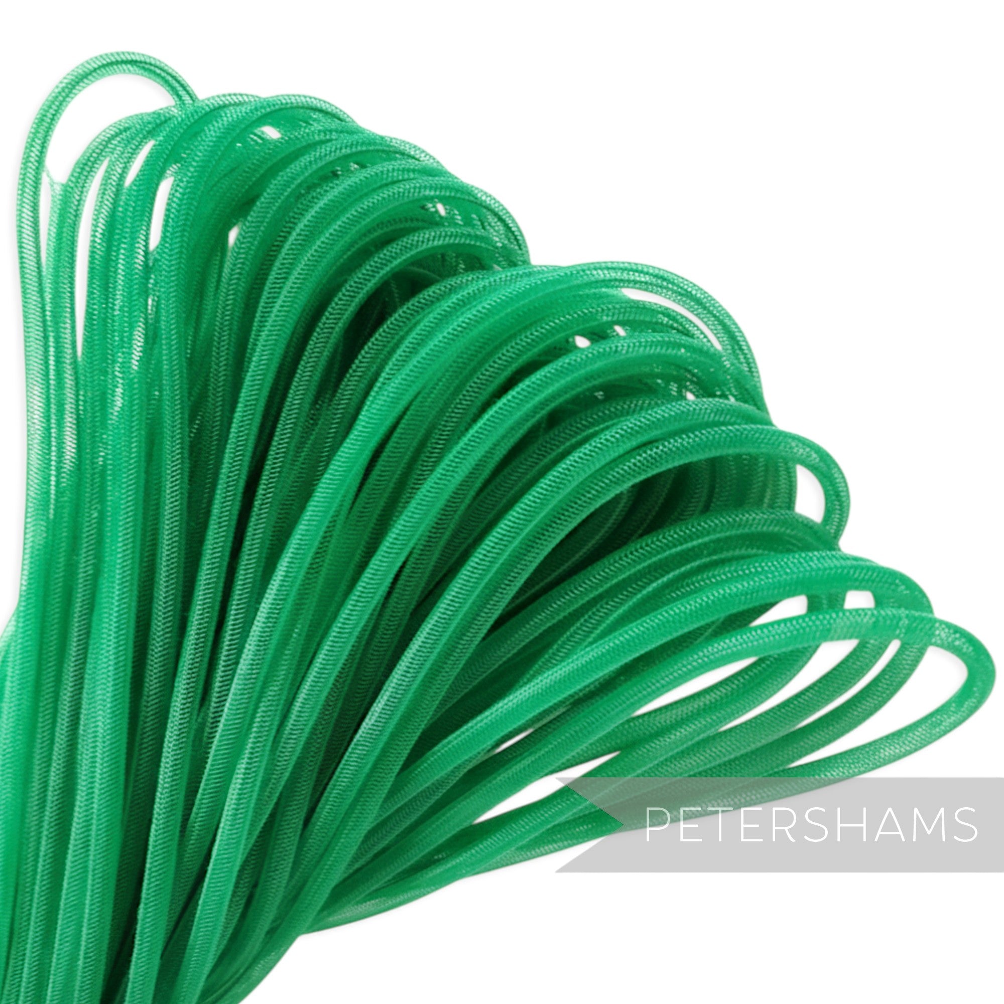 Petershams Millinery Supplies green 4mm tube crinoline, a mesh-like trim for hat making and embellishments.