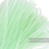 Petershams light green 4mm tube millinery crin, a sheer mesh trim with a gathered thread.