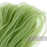 Petershams light green 8mm tube millinery crin, a sheer mesh trim with gathered threads, ideal for hat making and decorative trims.