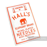 Petershams Millinery Supplies vintage Hall's Elephant Brand Crewel 9 nickel plated rust-resisting sewing needles.