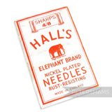 Petershams Millinery Supplies vintage Halls Elephant Brand nickel plated rust-resisting sewing needles, size Sharps 4/8.