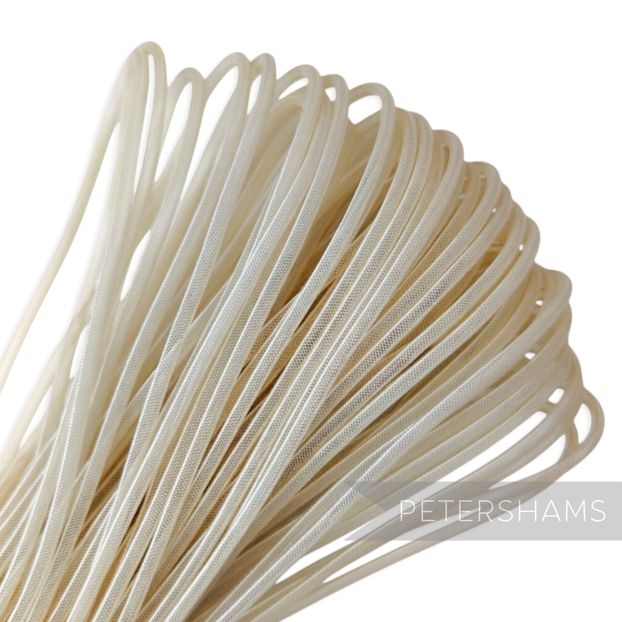 Petershams 4mm wide ivory tube crinoline netting, ideal for hat making and trims.