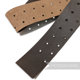 Petershams Millinery Supplies brown and tan leather hat band with punched holes, 66cm long.