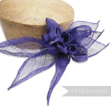 Petershams Millinery Supplies Lydia large layered sinamay flower hat mount in deep purple with loops and leaves.