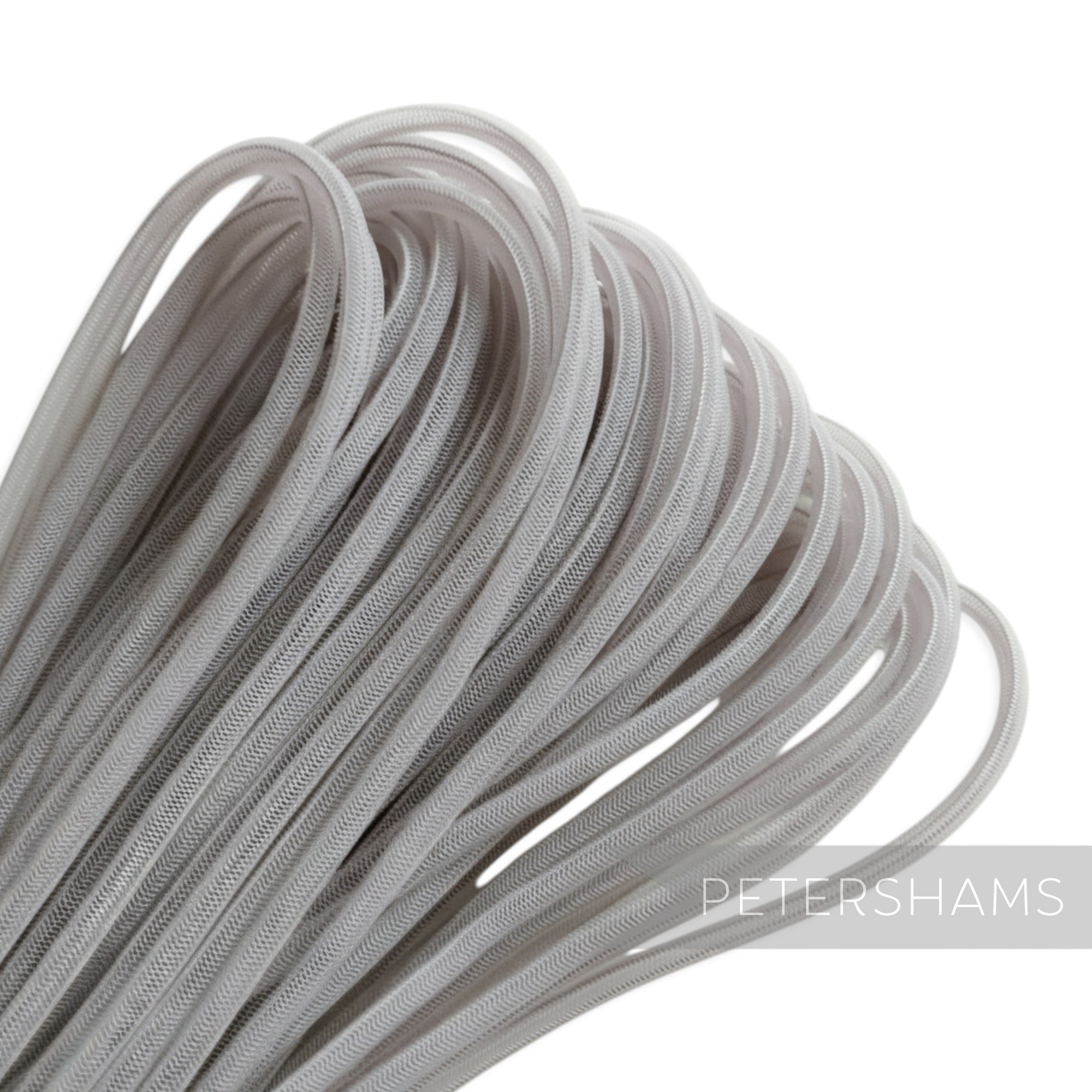Petershams Millinery Supplies 4mm grey tube crinoline, a slightly sheer mesh trim for hat making and embellishments.