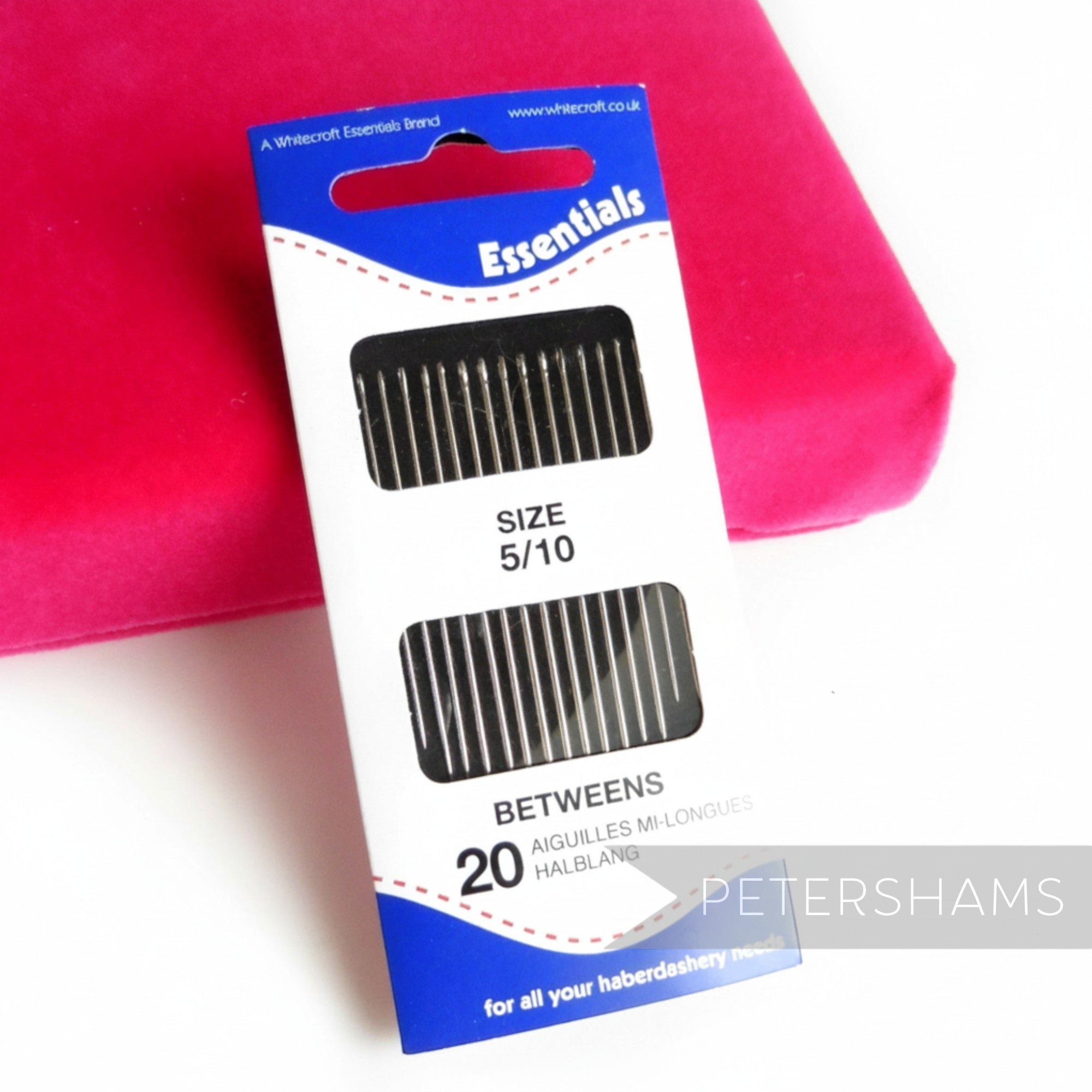 Petershams Millinery Supplies pack of 20 Betweens sewing needles, size 5/10, for haberdashery needs.