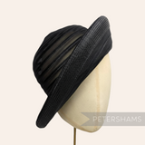 Petershams Millinery Supplies black vintage crinoline and poly-braid hat base with rolled edge brim.