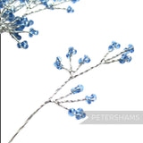 Petershams Millinery Supplies blue seed bead wired tree stems with silver wire, 6 stems for crafts.