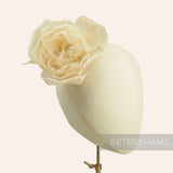 Petershams Millinery Supplies cream sinamay cabbage rose flower mount with wired leaf, 10cm width.