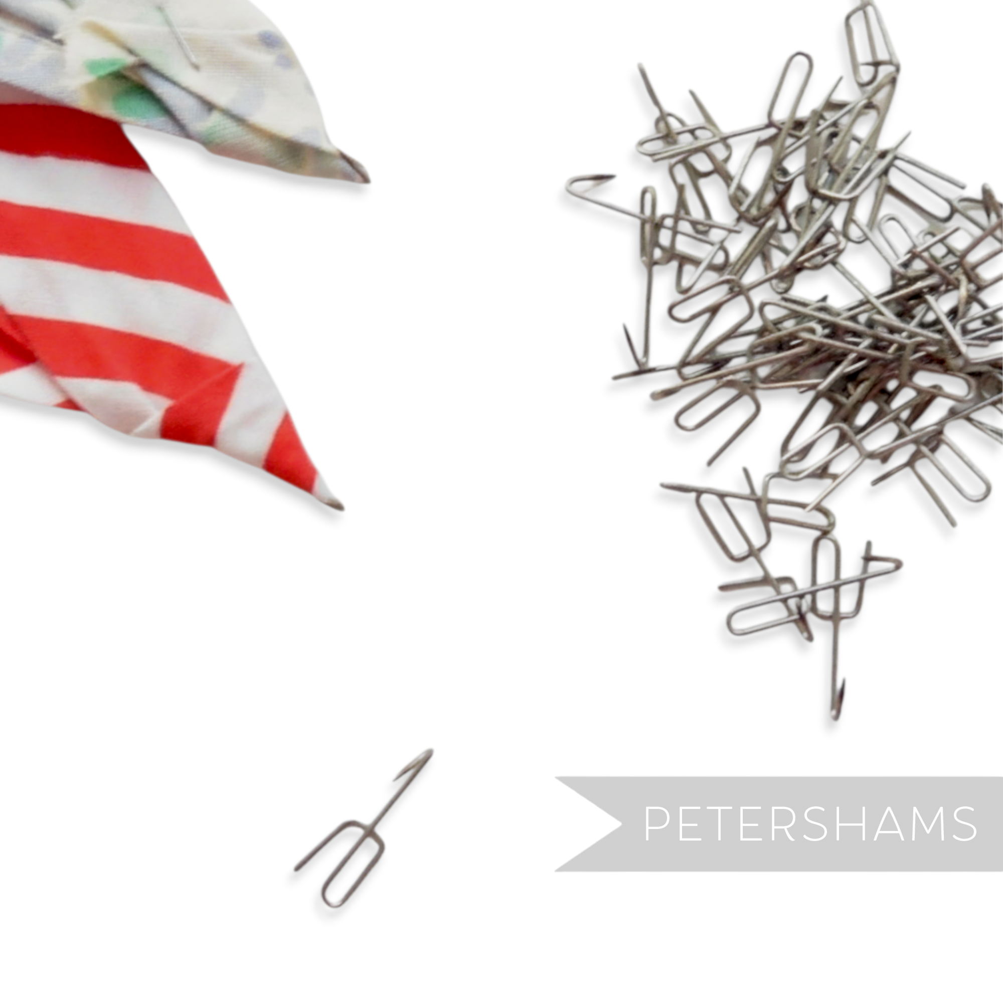 Petershams Millinery Supplies Puggaree hat band hooks for hat making. Small metal hooks for attaching fabric bands to hats.