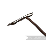 Petershams Millinery Supplies metal prong attached to brown elastic for hat making. 17mm long.