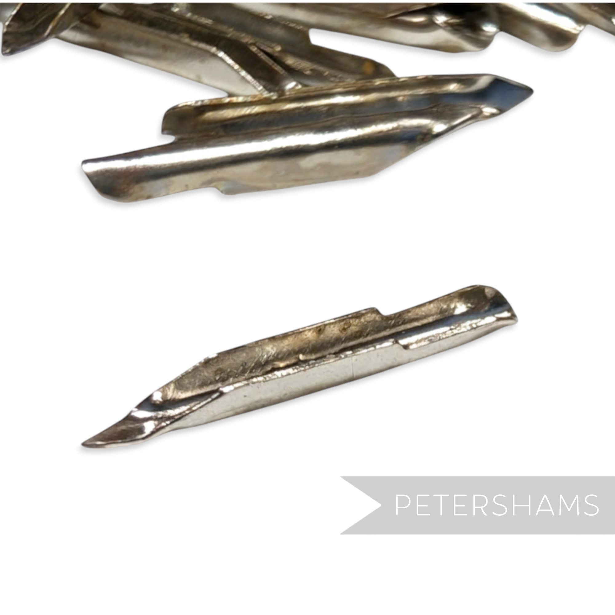 Petershams Millinery Supplies silver metal prongs for hat elastic, 17mm long, sold in 200-piece packs.