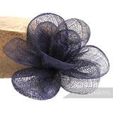 Petershams Millinery Supplies navy blue sinamay straw flower fascinator with flipped edge petals, 15cm wide.