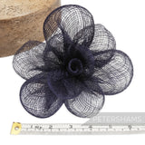 Petershams Millinery Supplies navy blue sinamay straw flower fascinator with flipped edge petals, 15cm wide.