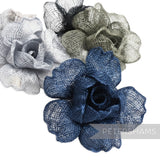 Petershams Millinery Supplies navy blue crimped sinamay flower hat mount, 9-10cm wide.