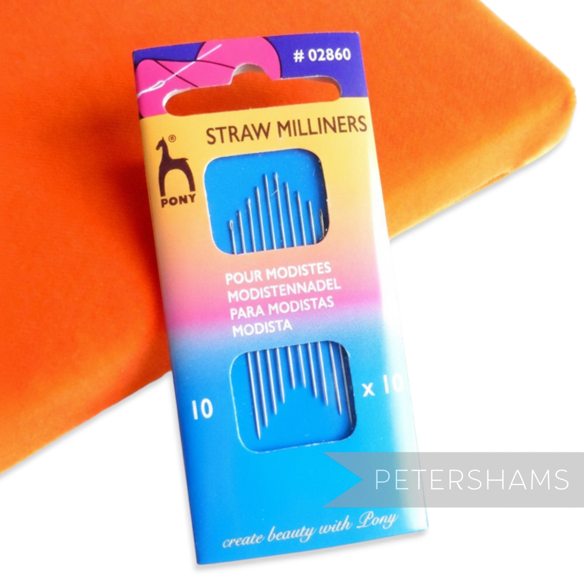 Petershams Millinery Supplies pack of 10 Pony Gold Tip Straw Millinery Needles, long with round eyes.
