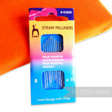 Petershams Millinery Supplies Pony Gold Tip Straw Milliners needles, size 8, 10 pack. Long needles with round eyes for millinery, pleating, stitching.