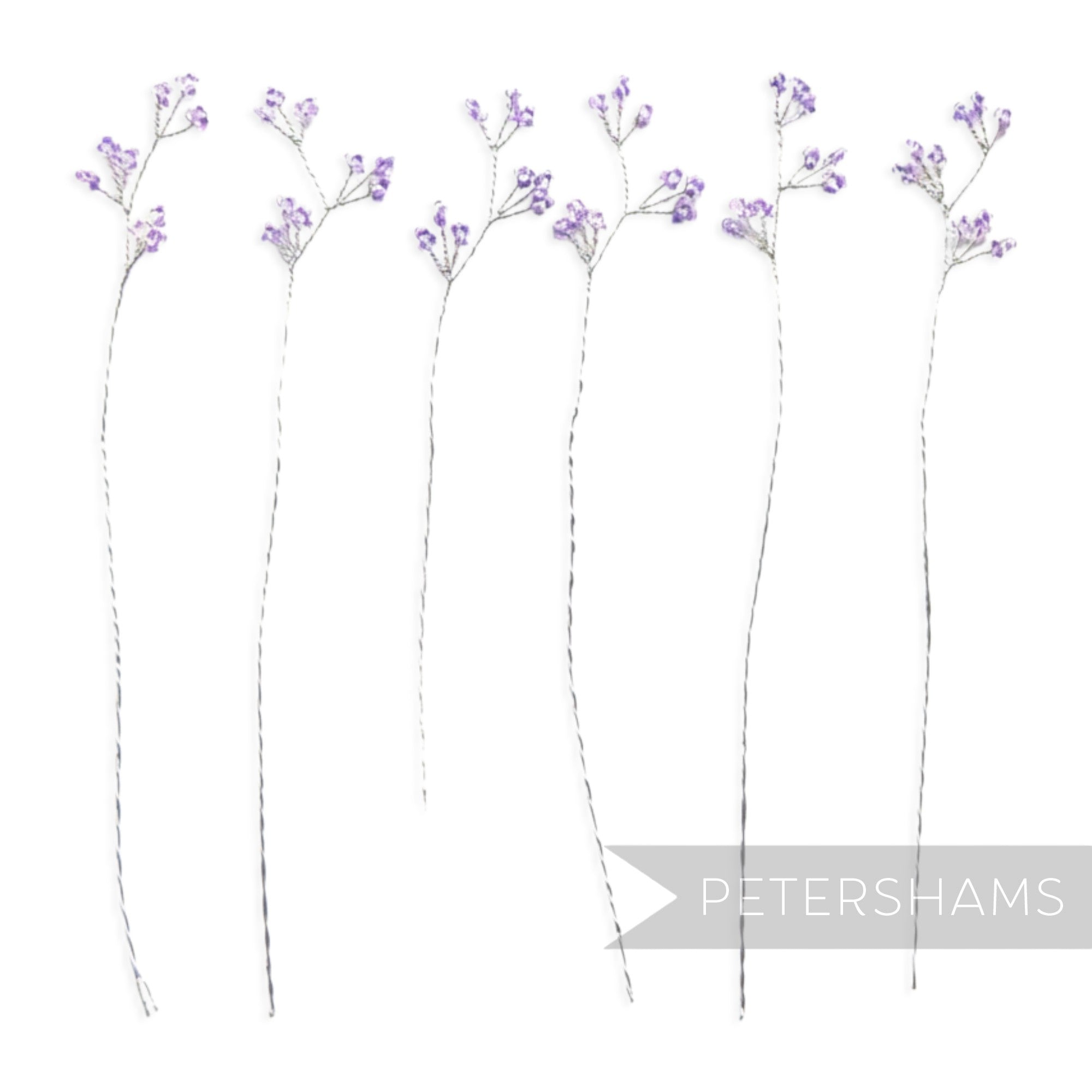 Petershams Millinery Supplies 6 stems of purple seed bead wired trees with silver wire, ideal for fascinators and bouquets.