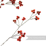 Petershams Millinery Supplies red seed bead wired tree stems with silver wire, 6 stems for crafts.
