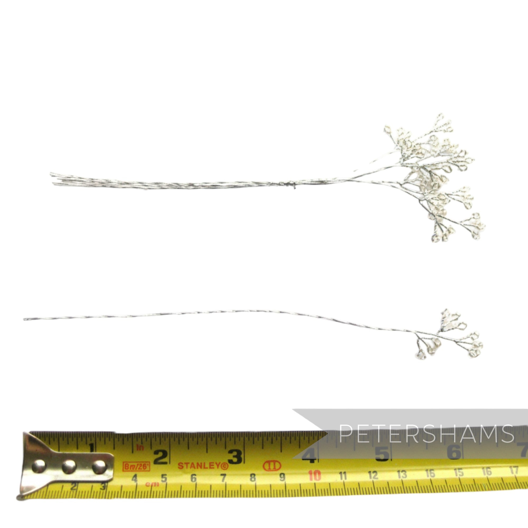Petershams Millinery Supplies silver wire seed bead stems for crafts, 6 stems, 16cm long.
