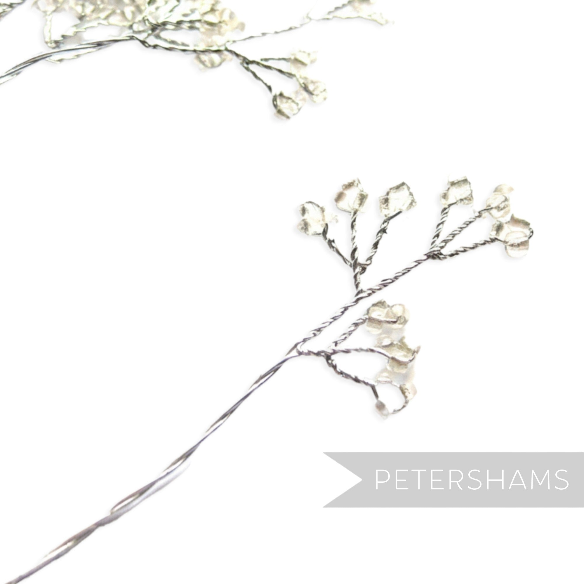 Petershams Millinery Supplies silver wire stems with clear seed bead clusters, 6 stems for crafts and embellishments.