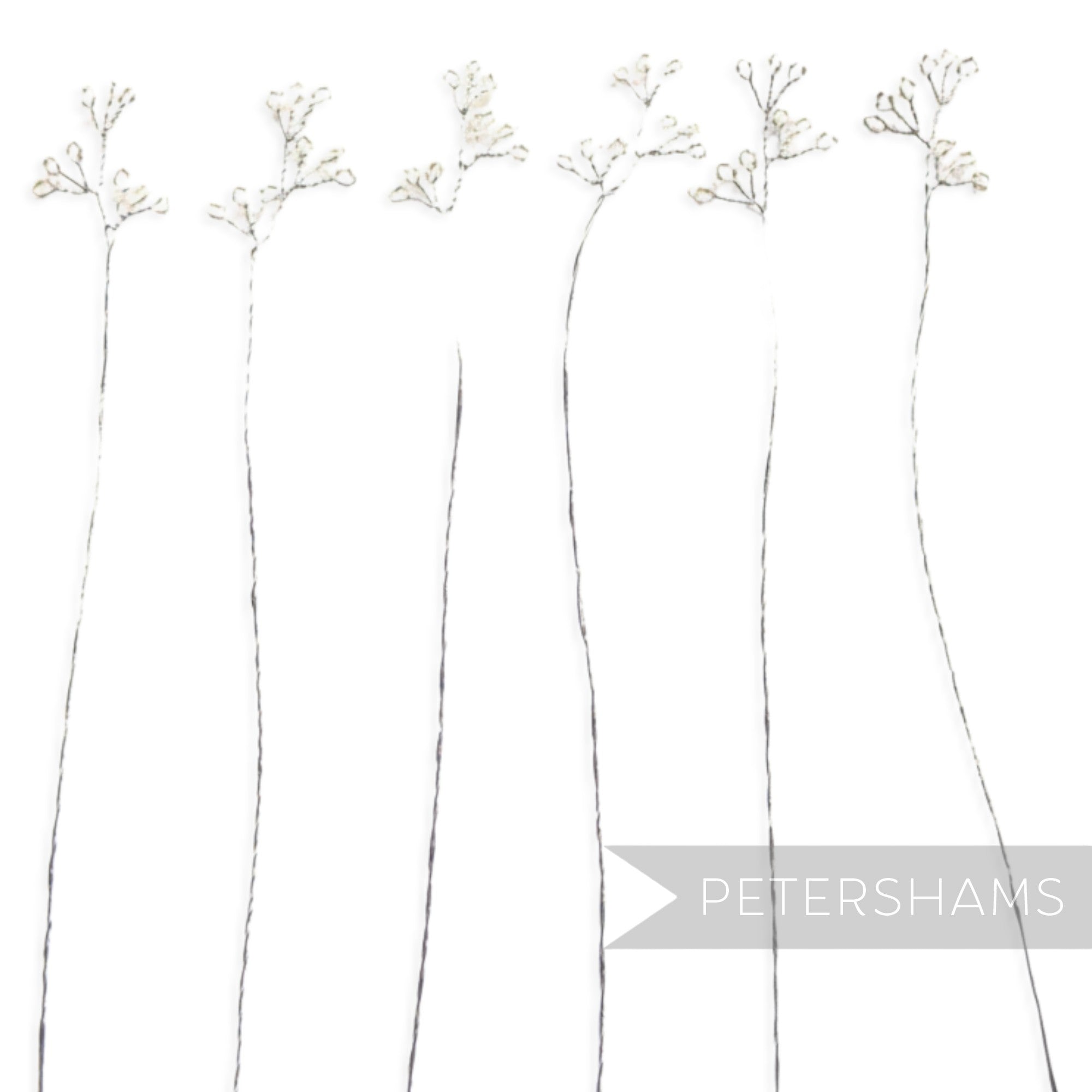 Petershams Millinery Supplies white seed bead wired stems with silver wire, 6 stems for crafts and bouquets.