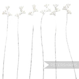 Petershams Millinery Supplies white seed bead wired stems with silver wire, 6 stems for crafts and bouquets.