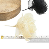 Petershams Millinery Supplies 'Valentina' large sinamay cabbage rose flower mount in black and cream with wired stem and leaf.