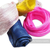 Petershams Millinery Supplies lucky dip bundle of 5 luxury straw fabric remnants in pink, blue, yellow, and fuchsia.