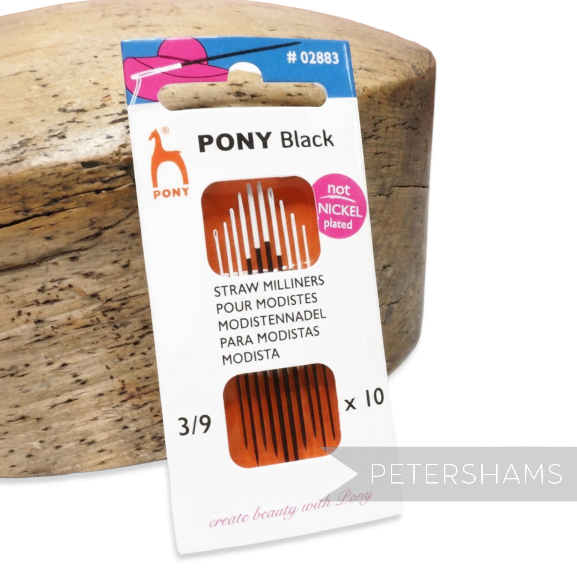 Petershams Millinery Supplies black and white nickel-free straw milliner needles, sizes 3-9, pack of 10.