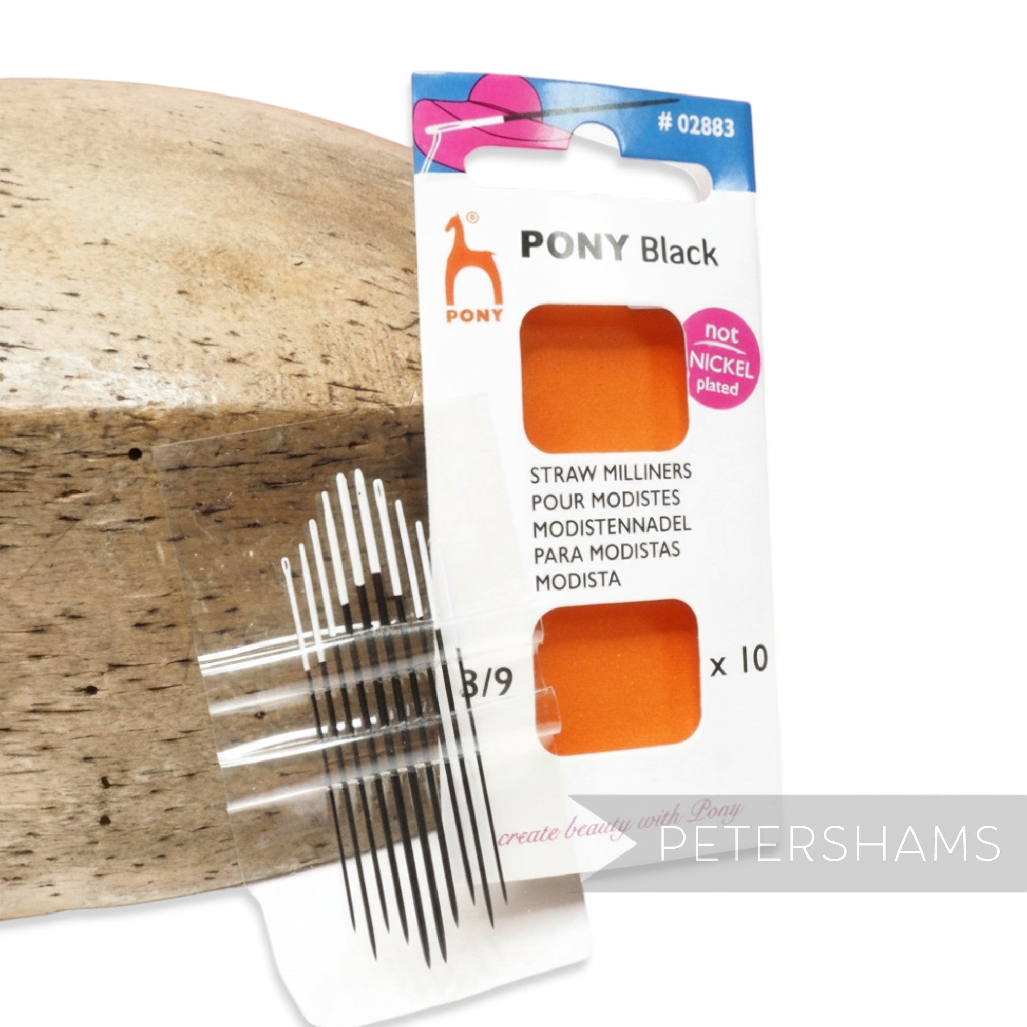 Petershams Millinery Supplies black and white nickel-free millinery straw needles, sizes 3-9, pack of 10.