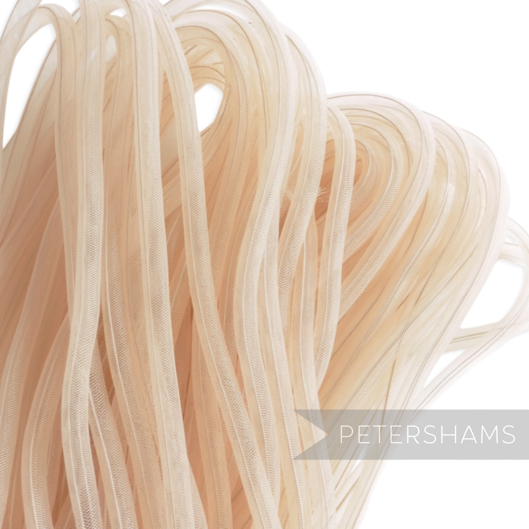 Petershams Millinery Supplies 8mm beige tubular crinoline mesh trim for hat making and decorative use.