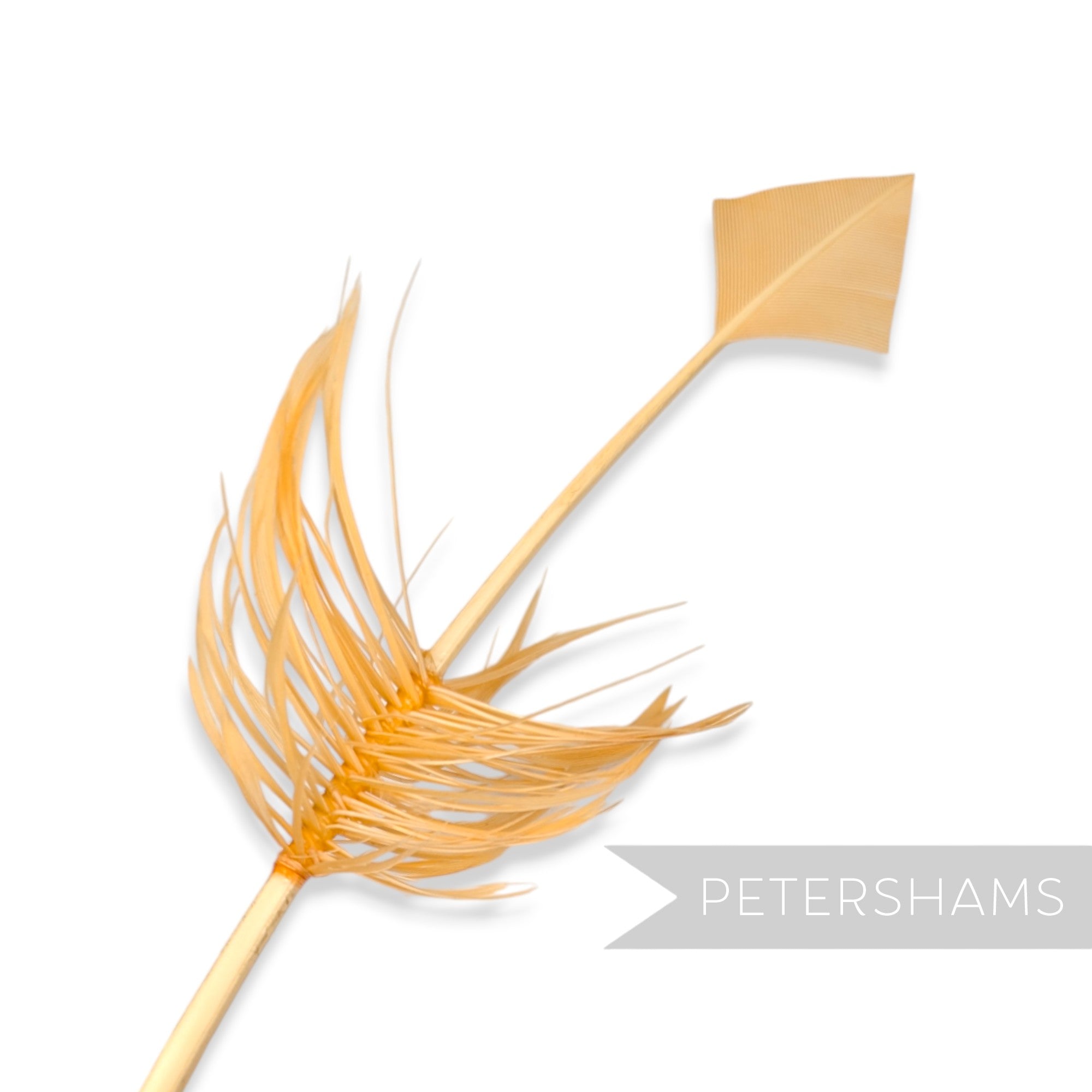 Petershams Millinery Supplies peach turkey quill feather cut into an arrowhead shape with decorative barbed accents.