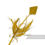 Petershams Millinery Supplies gold turkey quill feather cut into an arrowhead shape with decorative barbed accents