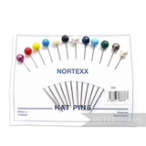 Petershams Millinery Supplies set of 12 extra long 9cm stainless steel hat pins with assorted coloured round acrylic beads.