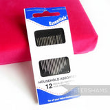 Petershams Millinery Supplies Essentials household assorted sewing needles pack. Includes 12 assorted size needles for general haberdashery needs.