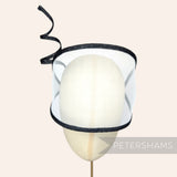 Petershams Millinery Supplies Astra visor fascinator in white crinoline with black wired sinamay bias trim