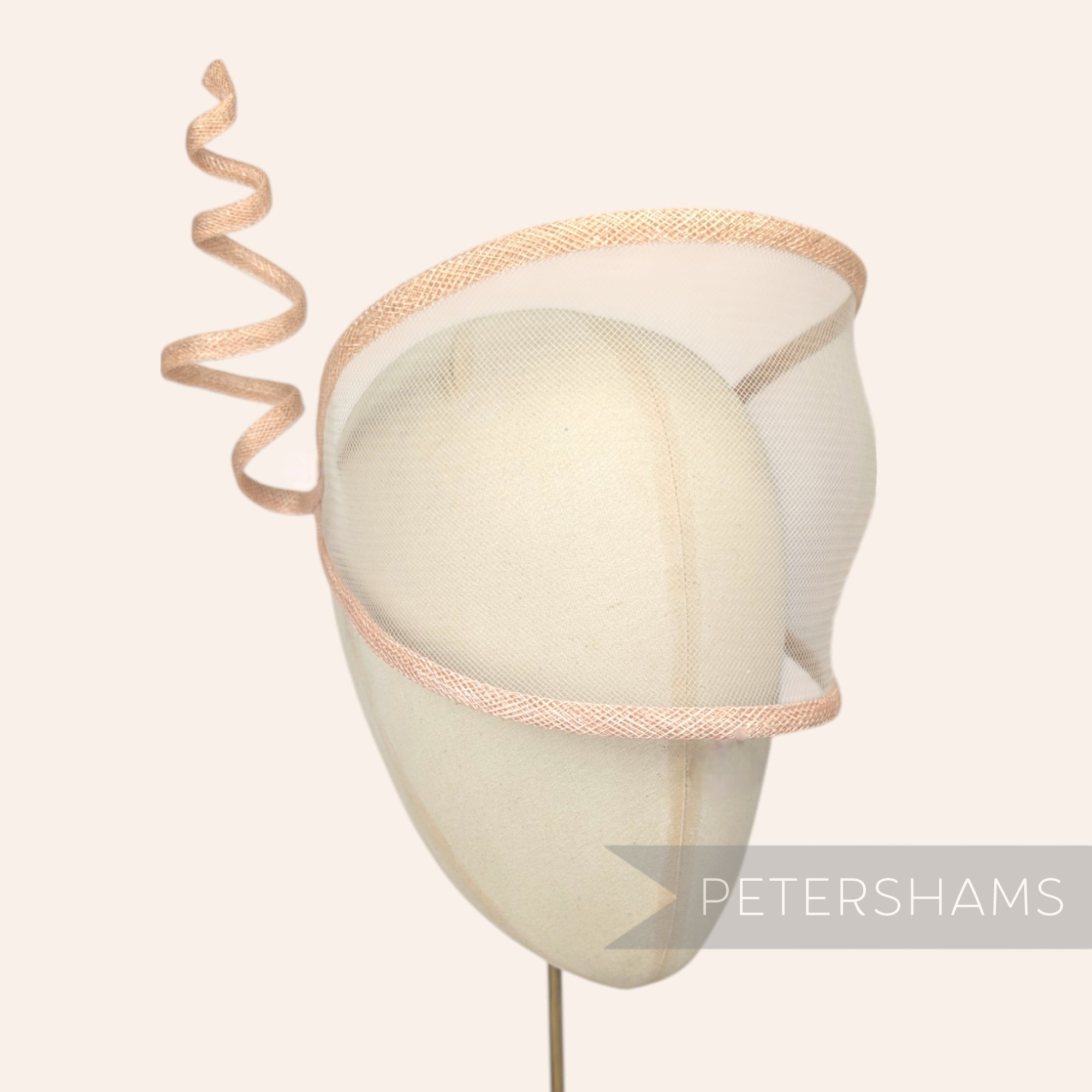 Petershams Millinery Supplies Astra light beige crinoline and sinamay visor fascinator with a decorative wired swirl.