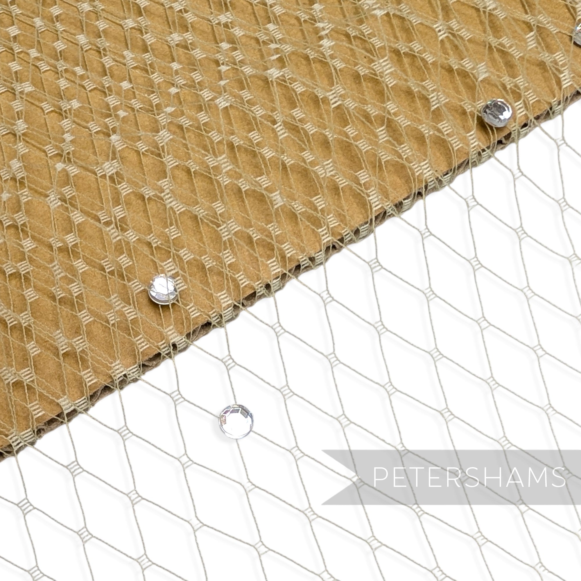 Petershams Millinery Supplies beige diamond-patterned veiling with clear acrylic diamante embellishments