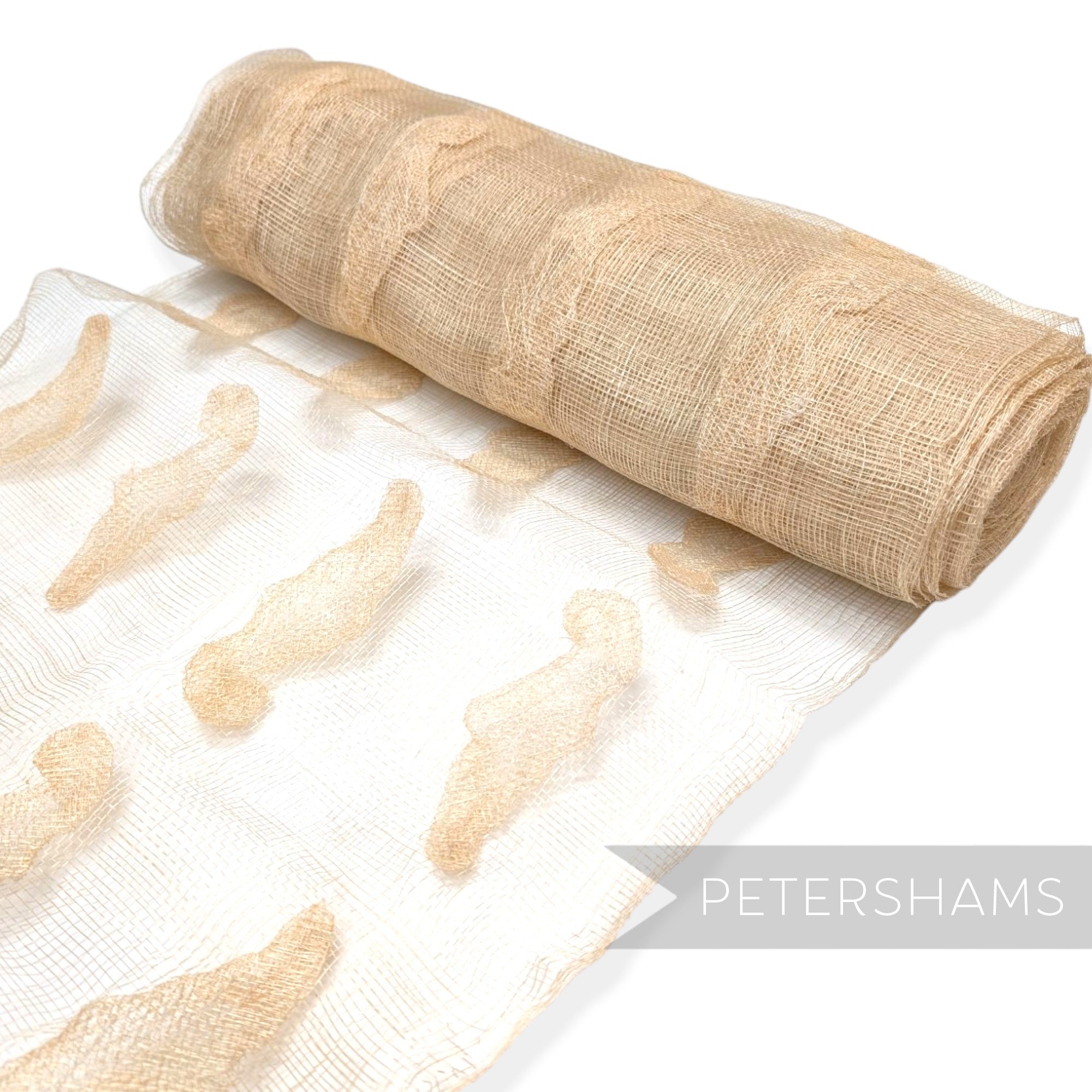 Petershams Millinery Supplies beige sinamay fabric with soft rounded leaf applique trim for hat making