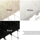 Petershams Millinery Supplies DIY bridal birdcage veil kit featuring ivory, white, and black veiling options.