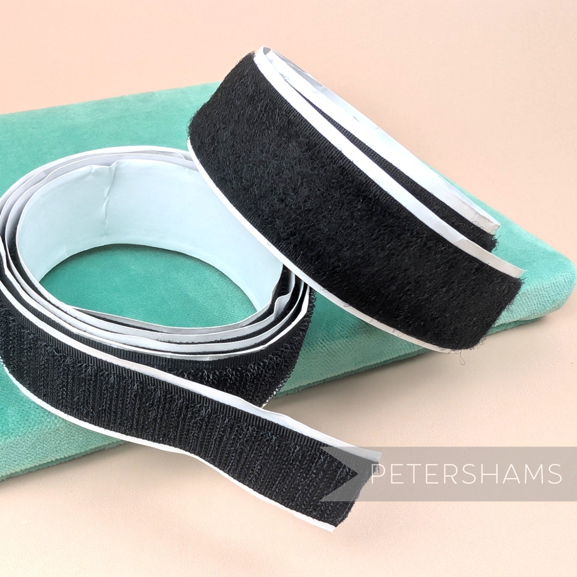 Petershams Millinery Supplies 25mm black self-adhesive hook and loop fastening tape rolls