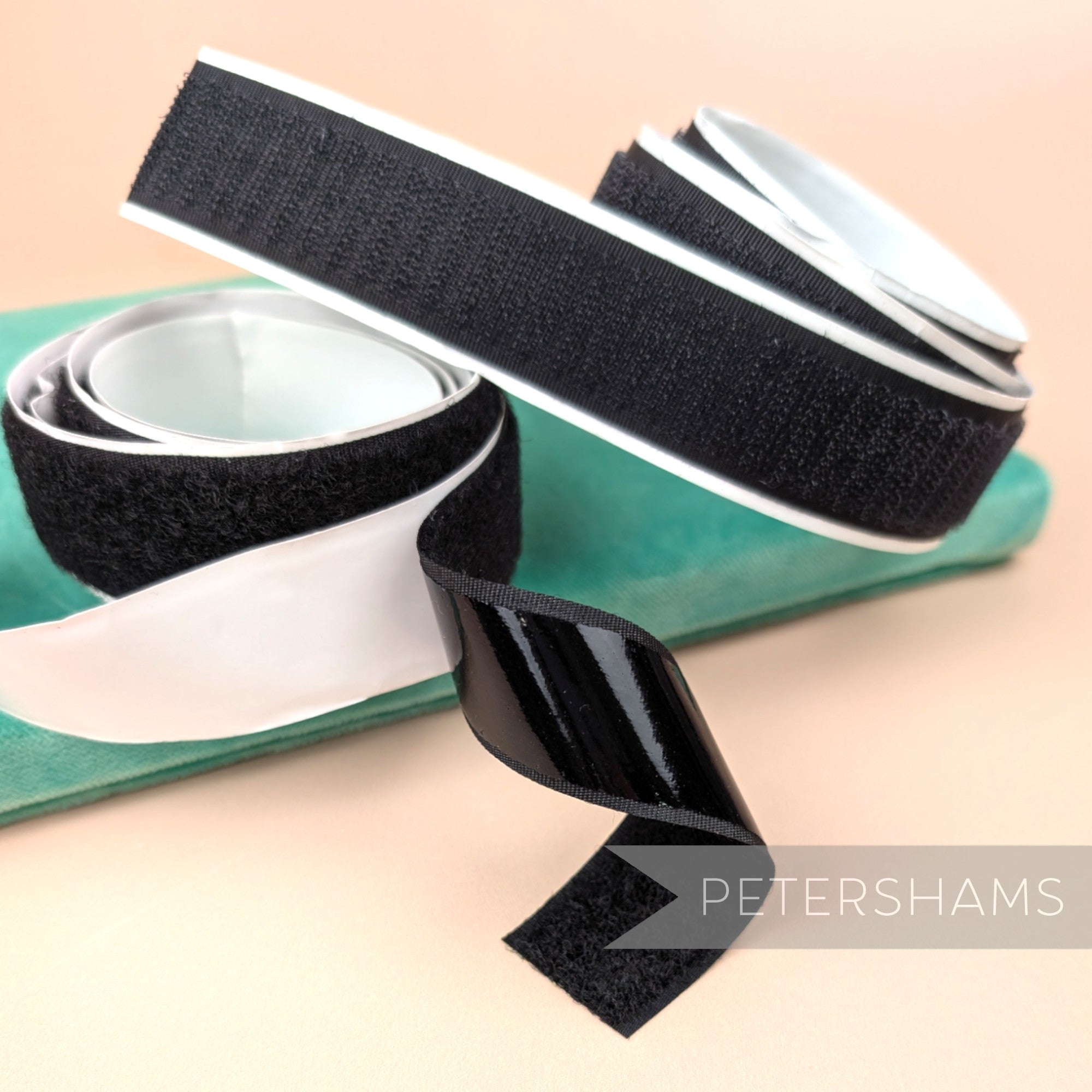 Petershams Millinery Supplies 25mm black self-adhesive hook and loop fastening tape rolls