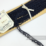 Petershams Millinery Supplies vintage 9mm black Austrian lace trim with teardrop and diamond thatch pattern on card.