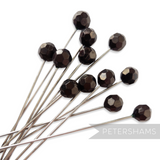 Petershams Millinery Supplies set of 12 extra long stainless steel hat pins with black hexagonal acrylic beads