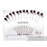 Petershams Millinery Supplies set of 12 extra long 9cm stainless steel hat pins with black hexagonal acrylic beads